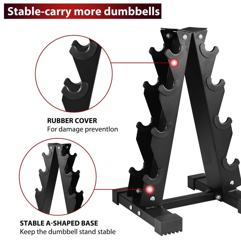 100LB Rubber Coated Hex Dumbbell Weight Set with A-Frame Rack, 5-20 Lbs Pairs