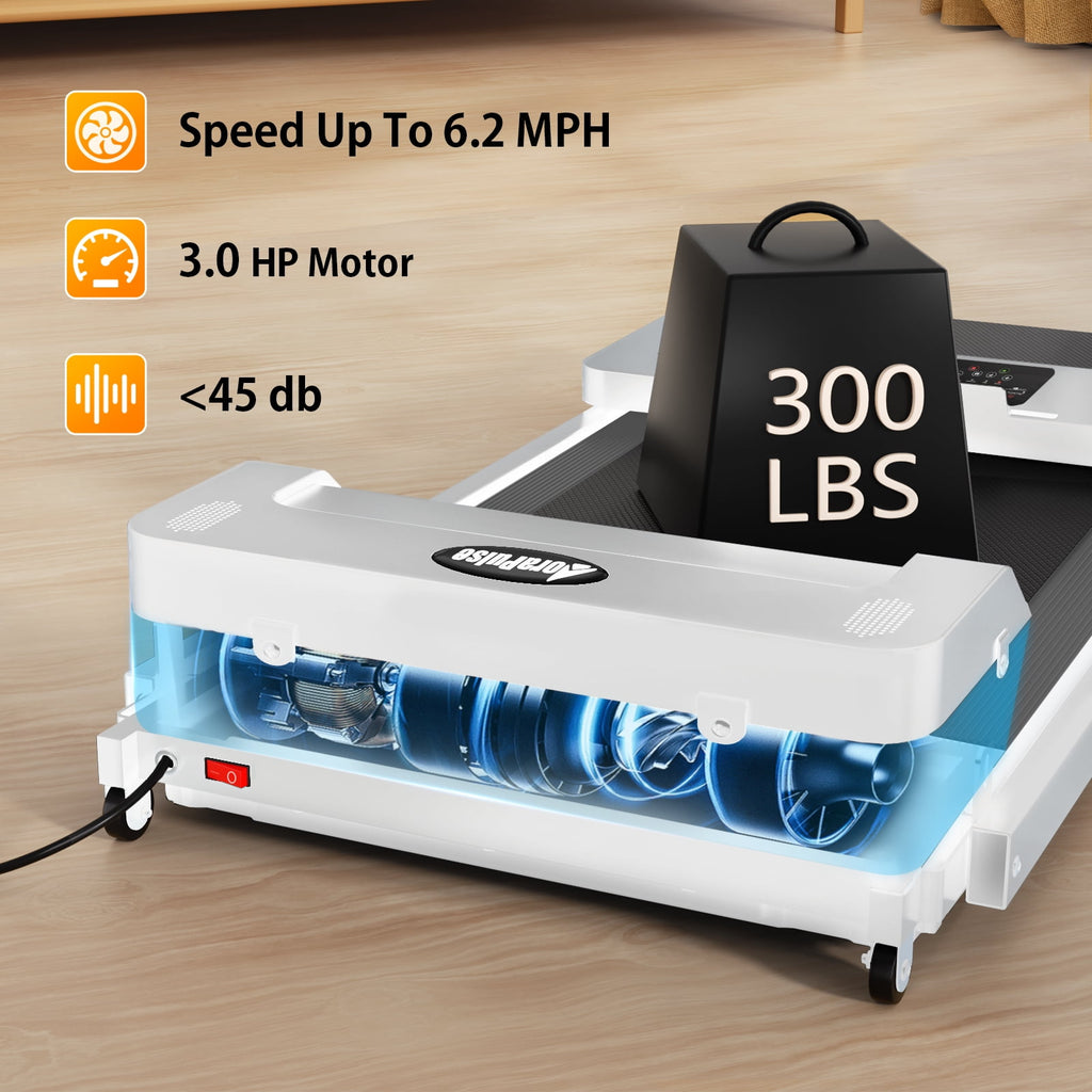 Transform Your Home Workouts with the Compact 3.0 HP Foldable Treadmill - 300 lb Capacity, LED Display & 12 Programs in Sleek White