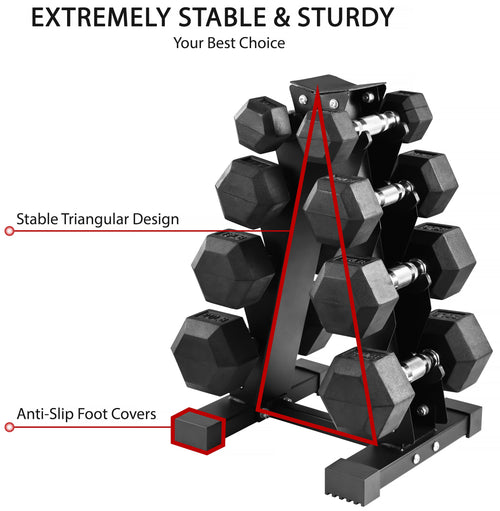 100LB Rubber Coated Hex Dumbbell Weight Set with A-Frame Rack, 5-20 Lbs Pairs