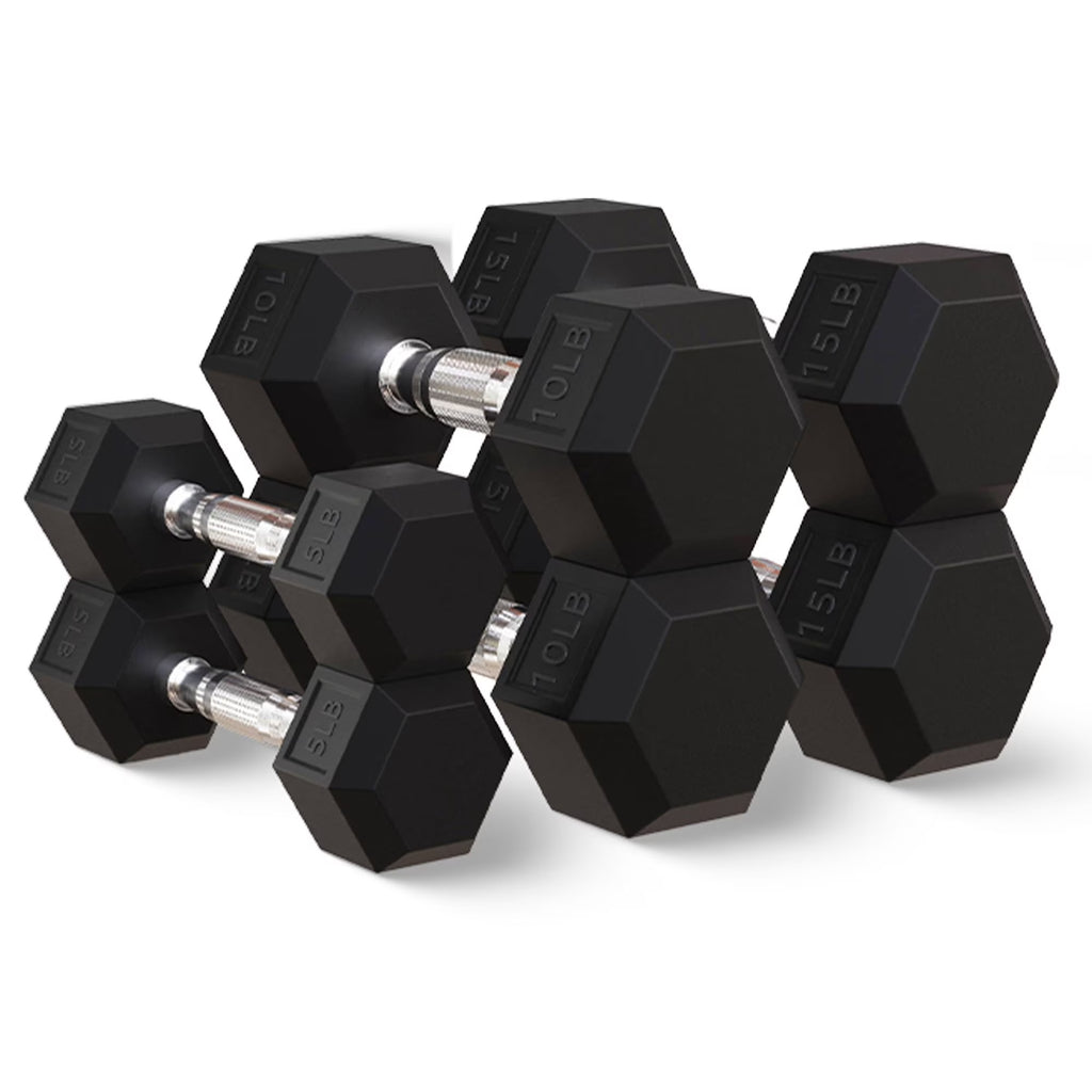 60 Lb Rubber Coated Iron Dumbbell Hex Weights Set with A-Frame Rack, Black
