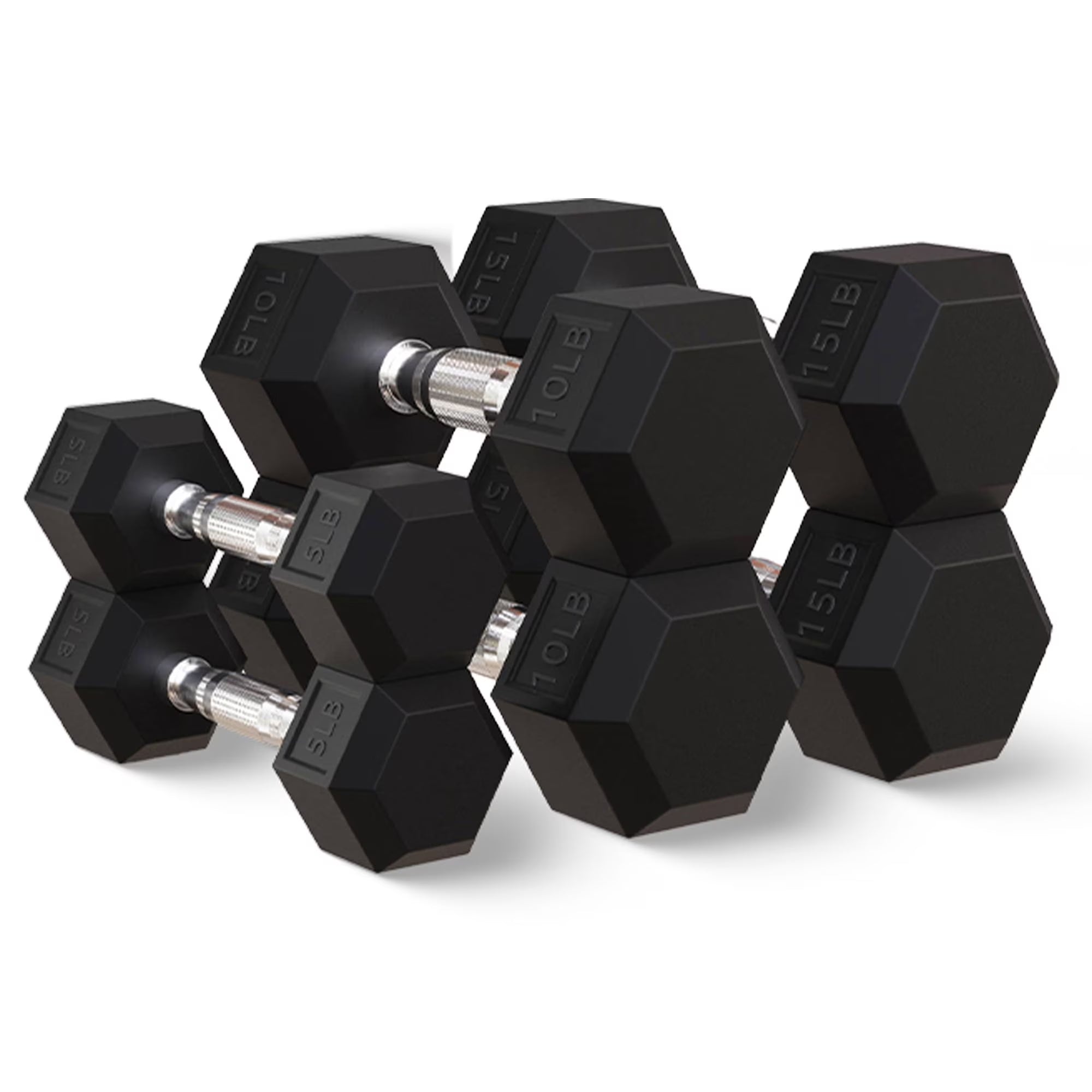 60 Lb Rubber Coated Iron Dumbbell Hex Weights Set with A-Frame Rack, Black