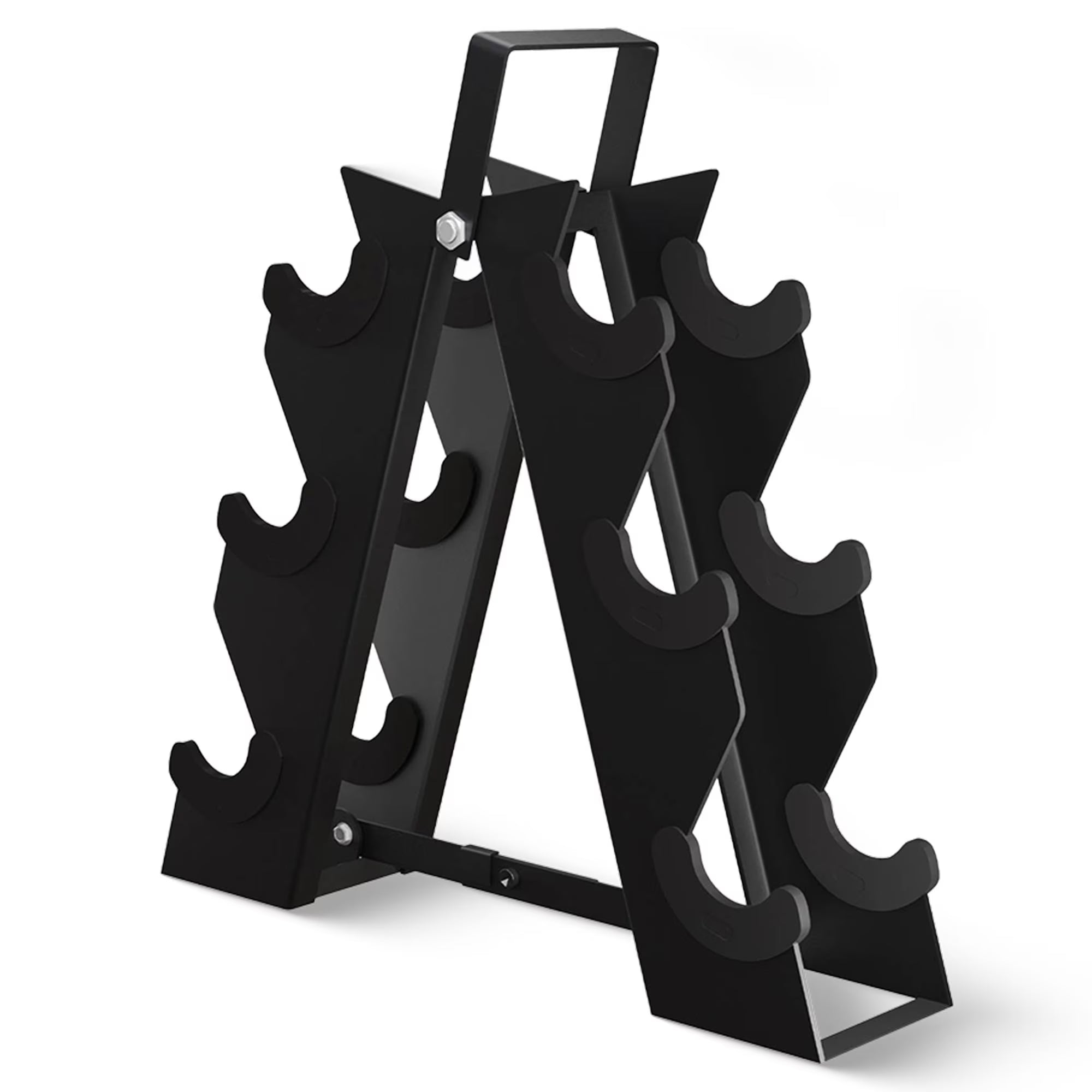 60 Lb Rubber Coated Iron Dumbbell Hex Weights Set with A-Frame Rack, Black