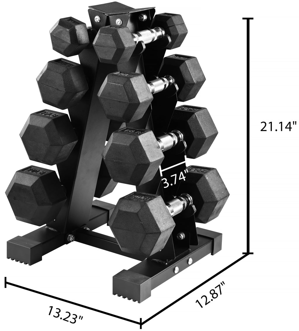 100LB Rubber Coated Hex Dumbbell Weight Set with A-Frame Rack, 5-20 Lbs Pairs