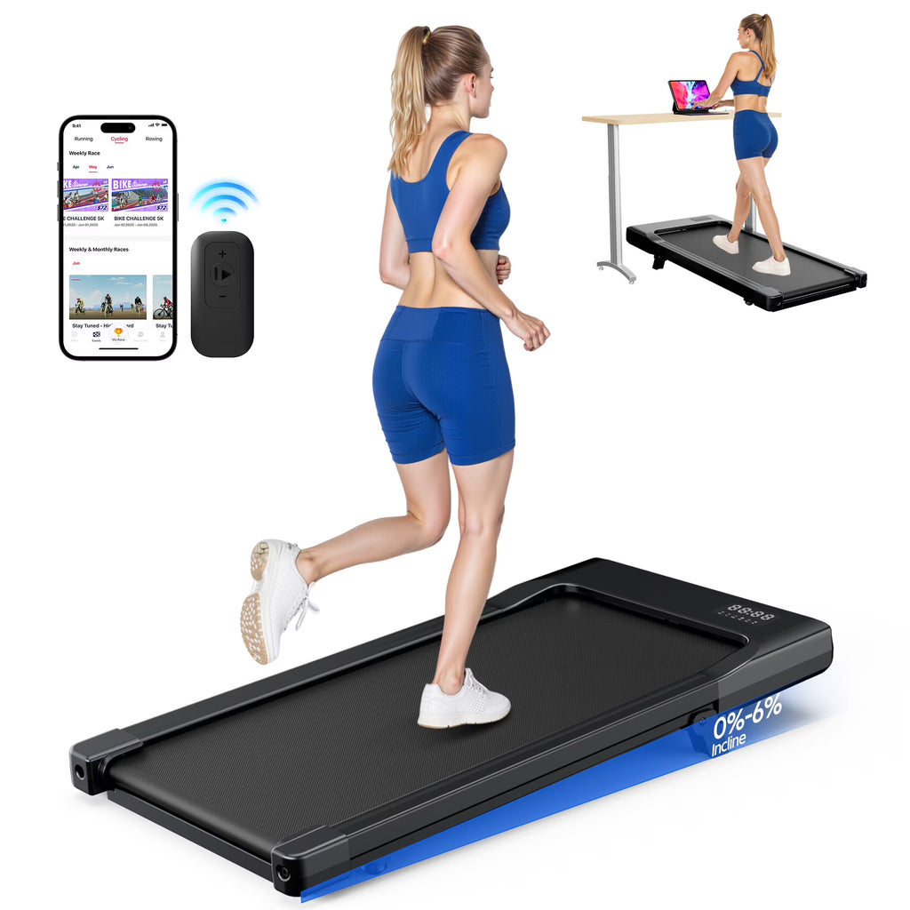6% Walking Pad with Incline,No-Assembly Walking Pad Treadmill with APP and Remote Control,Led Display,2.5 HP Quiet under Desk Treadmills,300 Lbs Capacity
