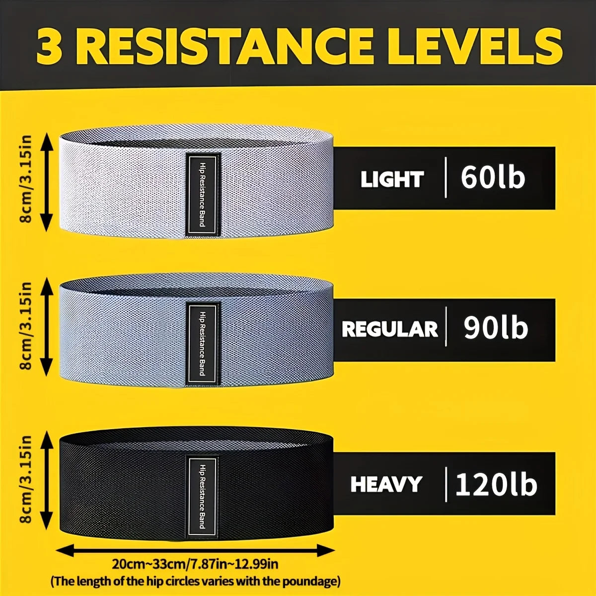 3Pcs Yoga Pilates Strength Training Elastic Resistance Bands for Legs and Butt Urable Fitness for Home Workouts, Yoga, Pilates