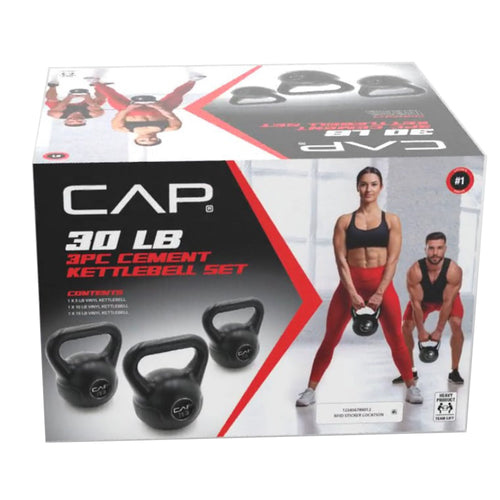 Barbell 30Lb Vinyl Kettlebell Set (5, 10, 15 Lbs), Black