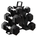 60 Lb Rubber Coated Iron Dumbbell Hex Weights Set with A-Frame Rack, Black