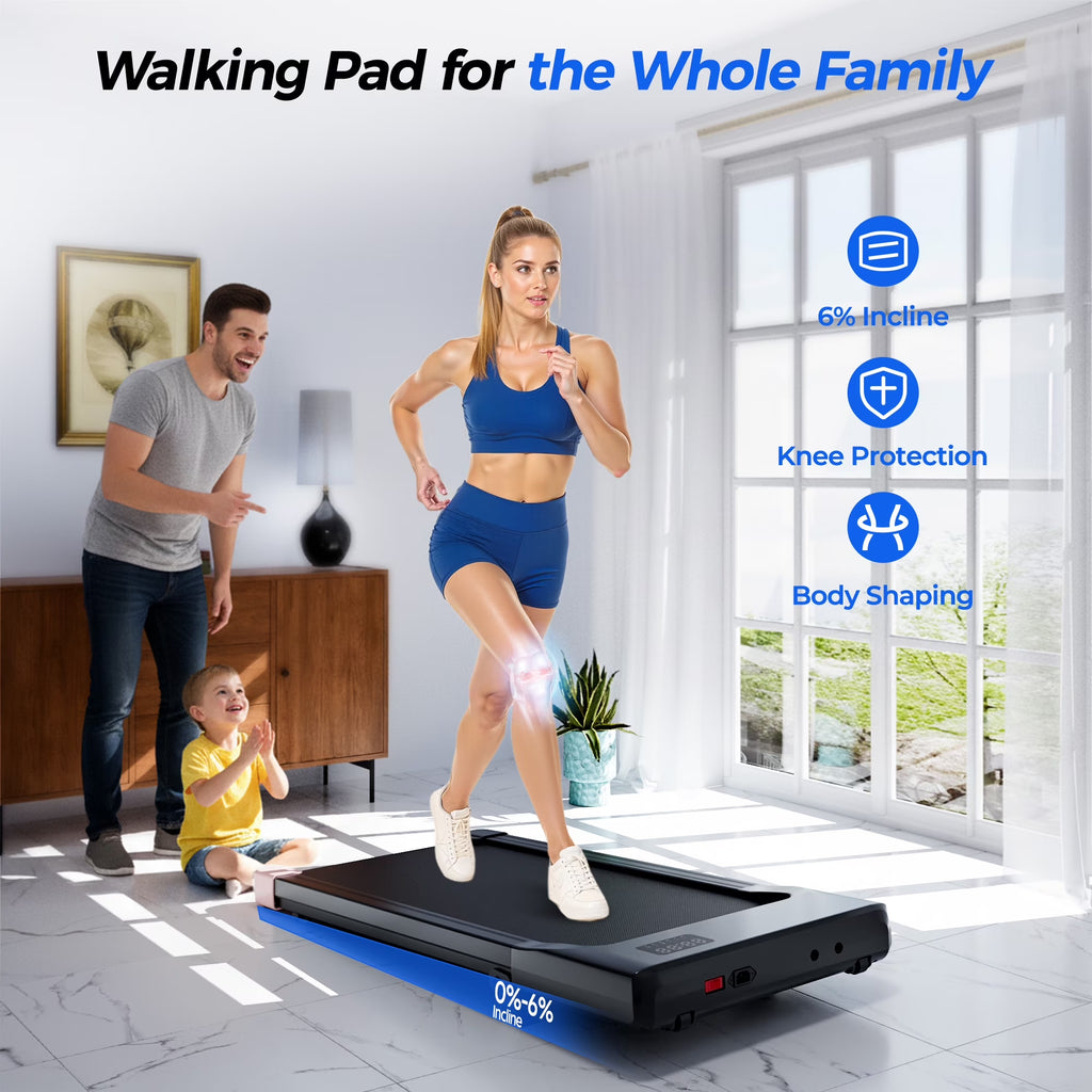 6% Walking Pad with Incline,No-Assembly Walking Pad Treadmill with APP and Remote Control,Led Display,2.5 HP Quiet under Desk Treadmills,300 Lbs Capacity