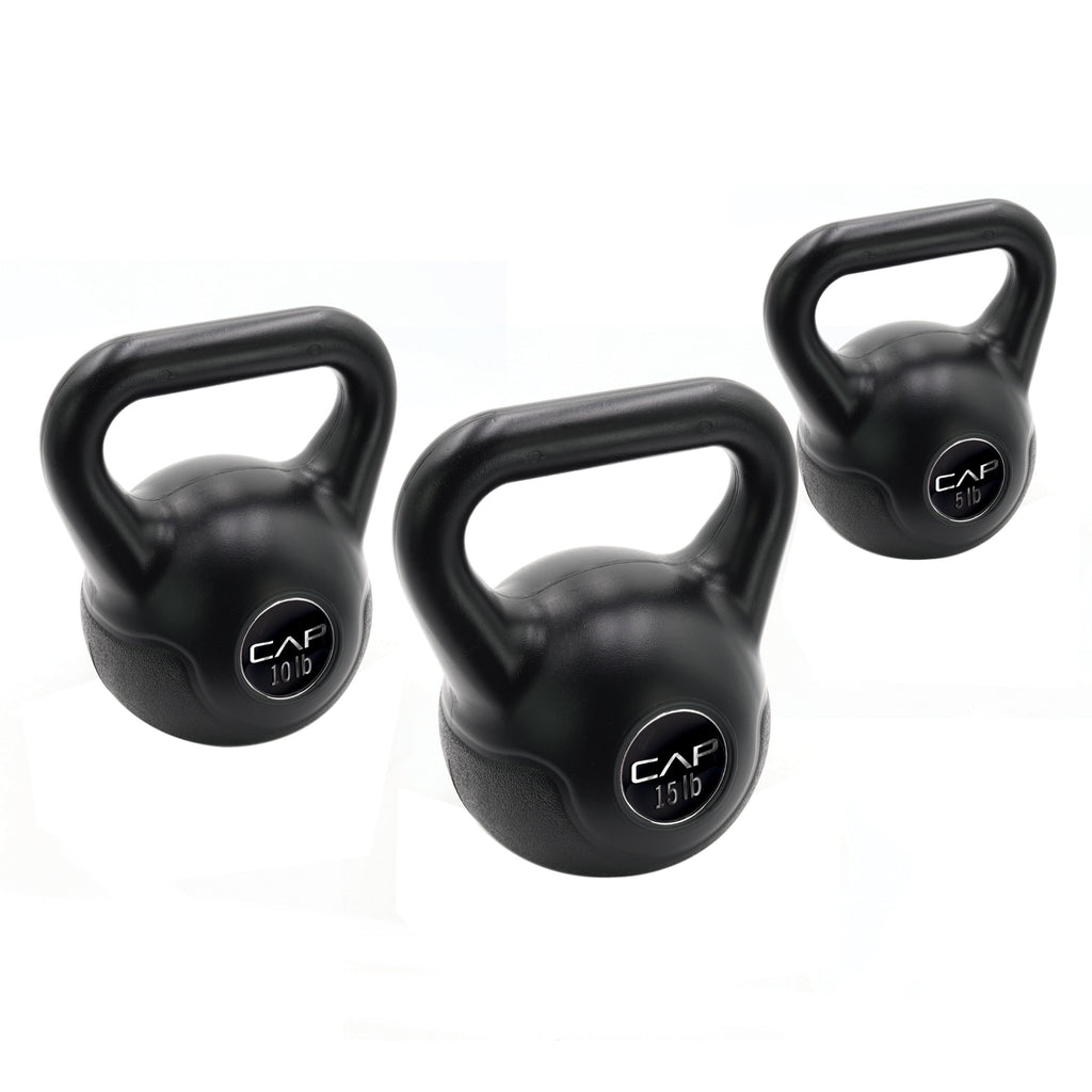 Barbell 30Lb Vinyl Kettlebell Set (5, 10, 15 Lbs), Black