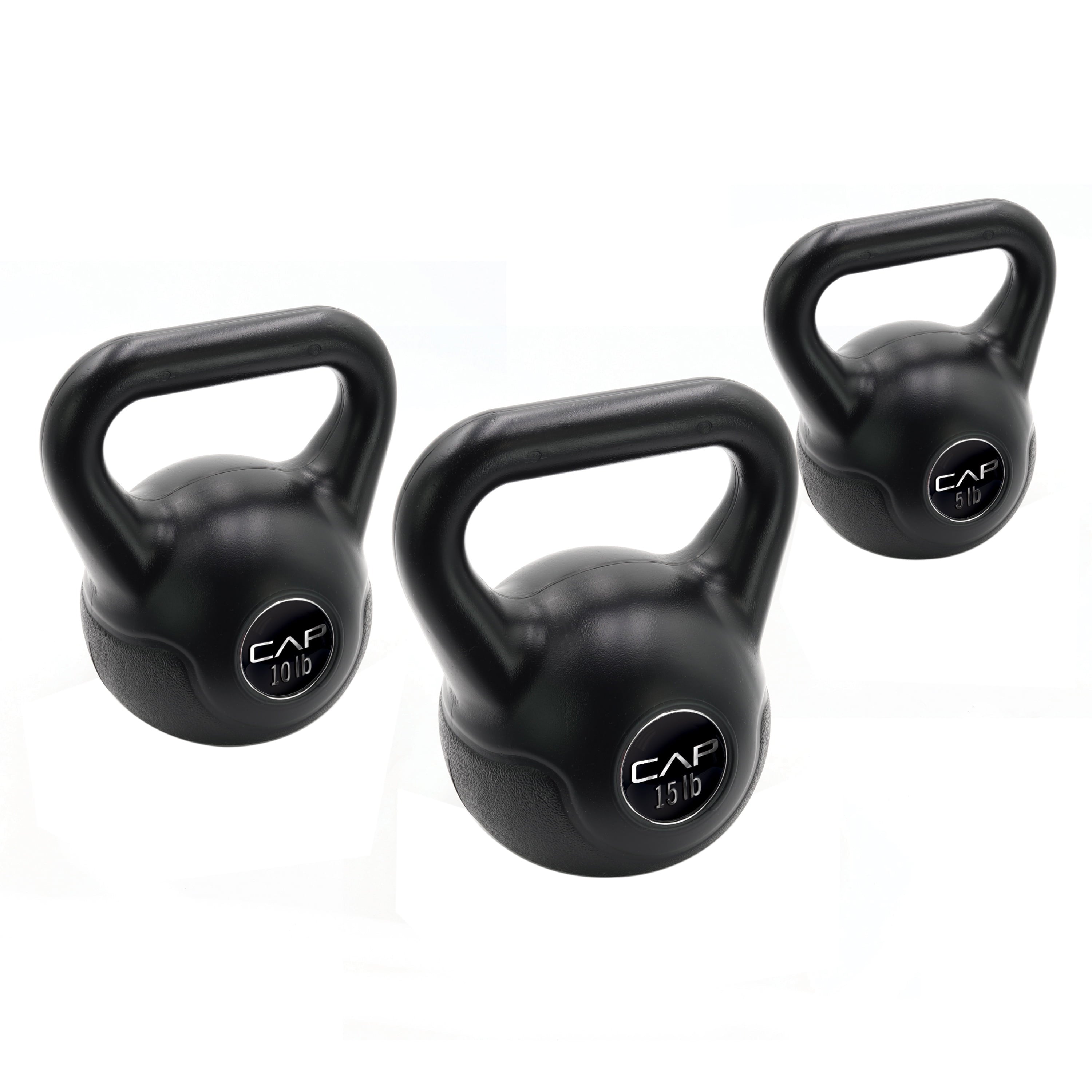 Barbell 30Lb Vinyl Kettlebell Set (5, 10, 15 Lbs), Black