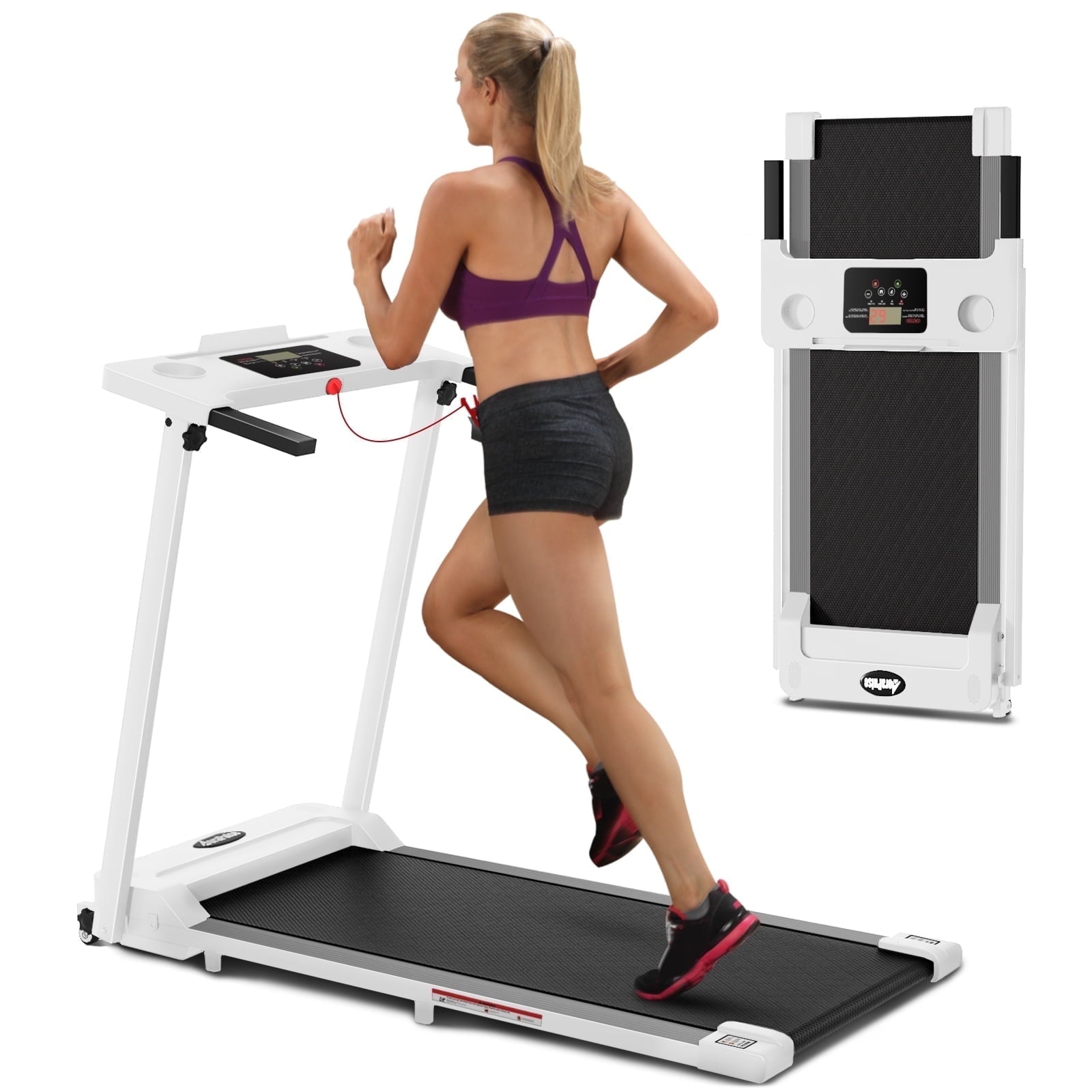 Transform Your Home Workouts with the Compact 3.0 HP Foldable Treadmill - 300 lb Capacity, LED Display & 12 Programs in Sleek White