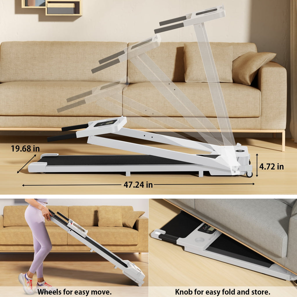 Transform Your Home Workouts with the Compact 3.0 HP Foldable Treadmill - 300 lb Capacity, LED Display & 12 Programs in Sleek White