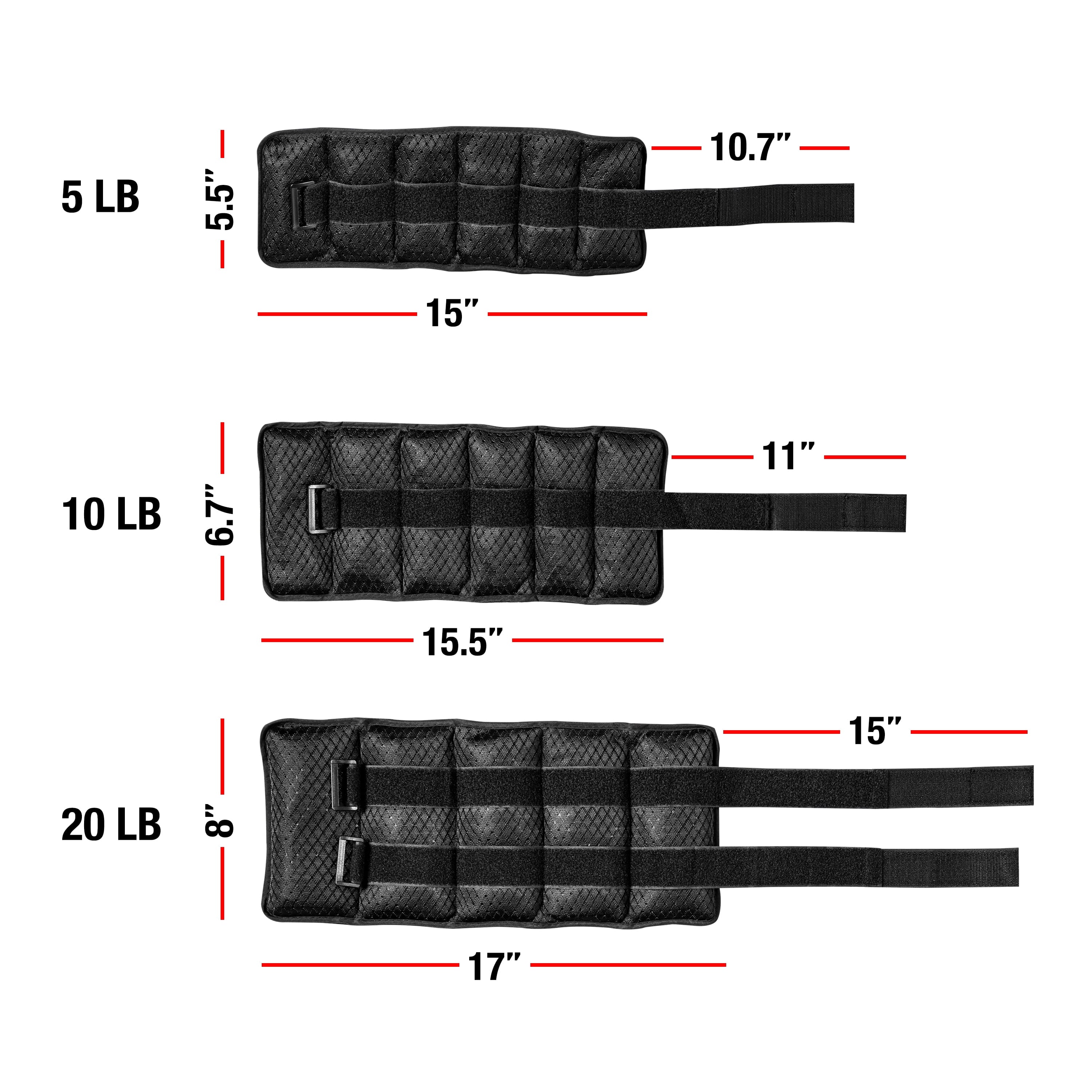 Fuel Pureformance Unisex Adjustable Wrist & Ankle Weights, 10-Pound Pair (20Lb Total - 5 Removable Weight Packs)