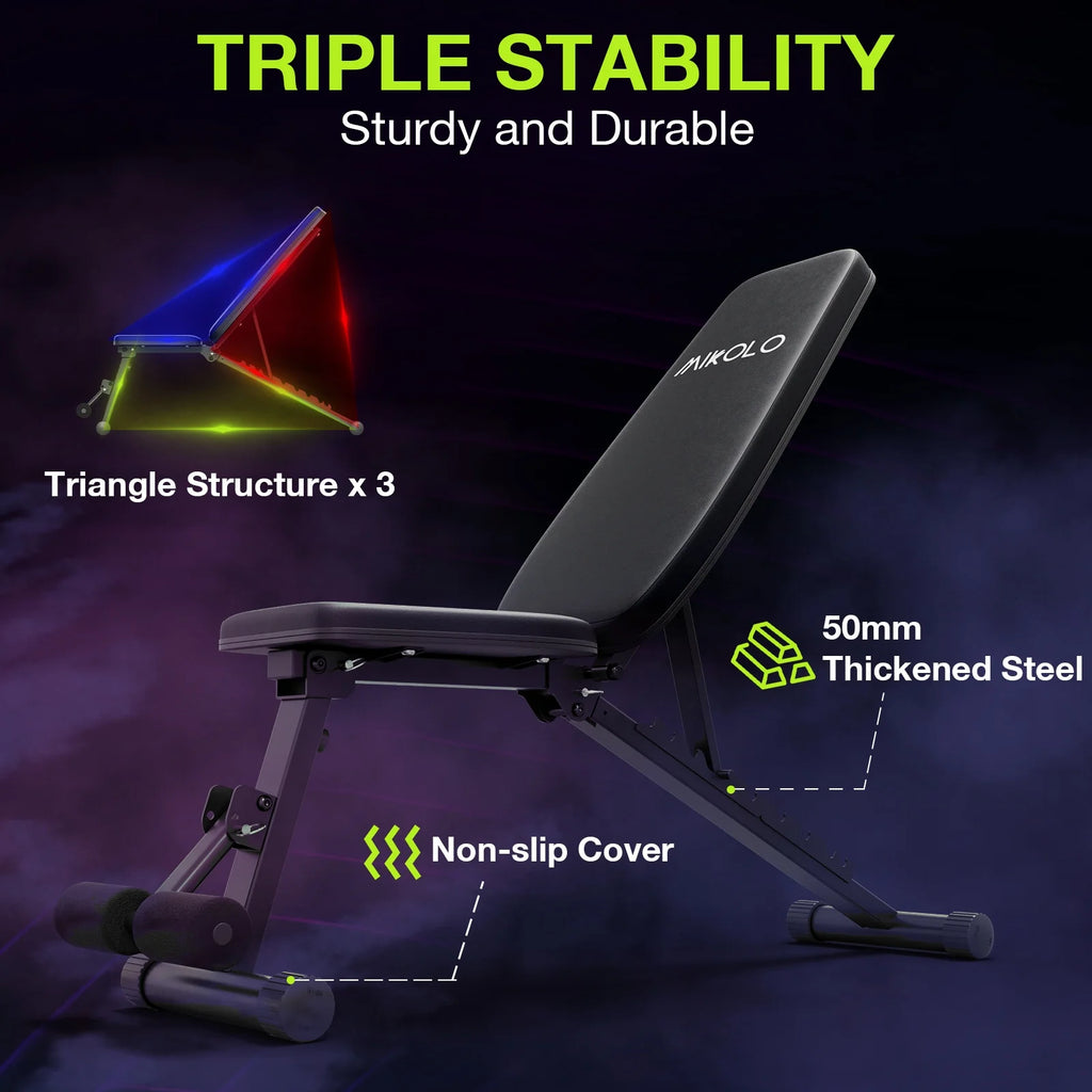 9 Positions Adjustable Weight Bench, Foldable Workout Bench with 800Lbs Weight Capacity, Bench Press Bench for Full Body Workout